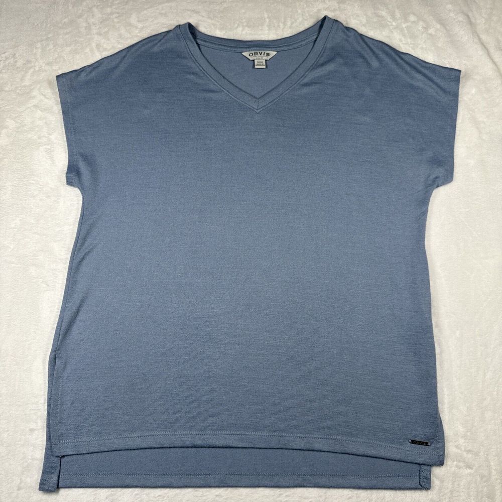 Orvis T-Shirt Women's Small S Short Sleeve V-Neck Blue‎